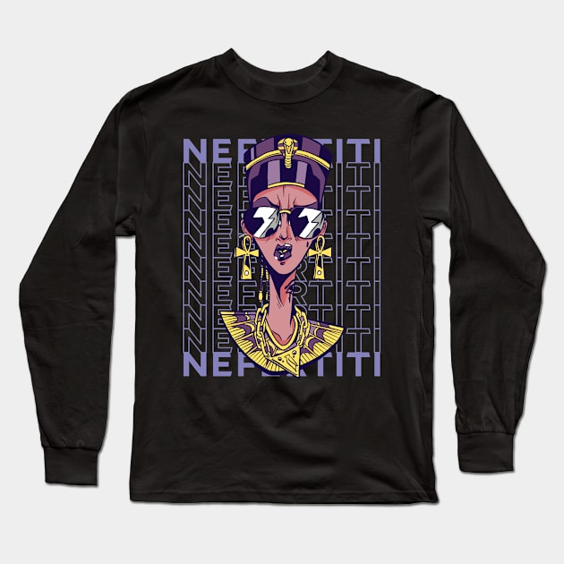 Retro Nefertiti Funny Egyptian History Teacher Archeologist Long Sleeve T-Shirt by Emmi Fox Designs